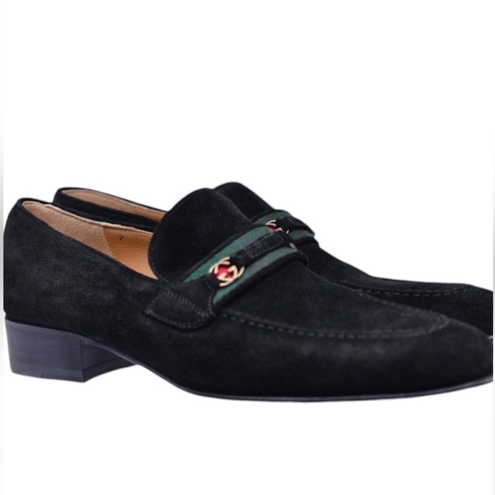 GUCCI GG Horsebit Web loafers black suede preppy  LOGO VTG designer school - Picture 2 of 13
